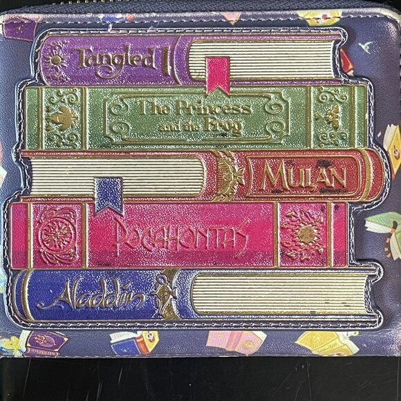 Loungefly DISNEY Princess Books AOP Faux Leather Zip Around Wallet - Picture 4 of 12